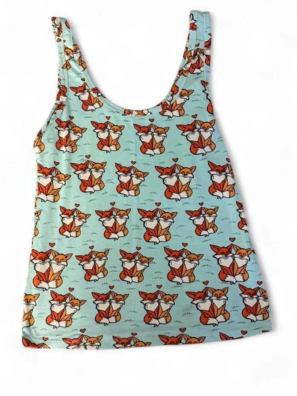 Fox Heart Print Mint Blue Tank Top
